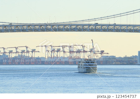 レインボーブリッジをくぐる客船　東京湾観光クルーズ 123454737