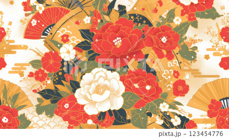 牡丹の花の和風背景 123454776