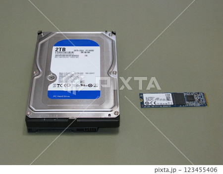一般的なHDDとSSDの、大きさ比較一例 一般的なHDDとSSDの、大きさ比較一例 123455406