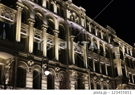 Illuminated Historical Building at Night, showcasing captivating architecture and beauty Illuminated Historical Building at Night, showcasing captivating architecture and beauty 123455851