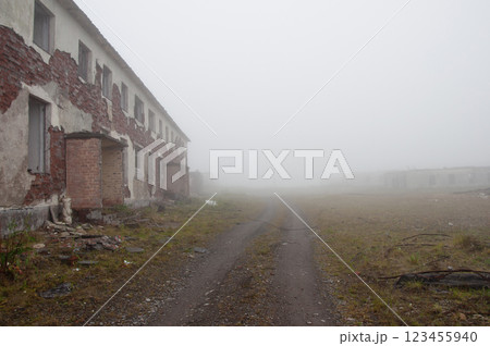 Abandoned military settlement in tundra 123455940