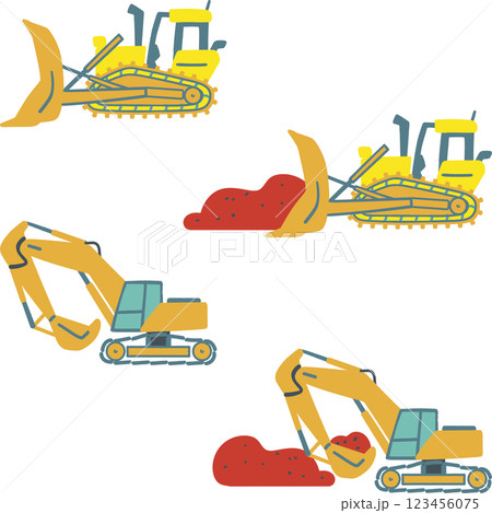 はたらくくるま 工事現場で活躍する重機 セットのストックイラスト素材 はたらくくるま 工事現場で活躍する重機 セットのストックイラスト素材 123456075