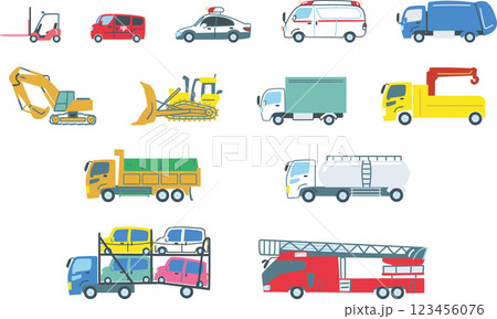 はたらくくるま　いろんな車　セットのストックイラスト素材 123456076