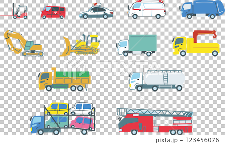 工作車、各種汽車、套裝的庫存插圖素材 123456076