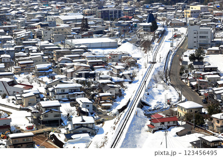 楯山公園 展望台の大江町冬風景を俯瞰 123456495