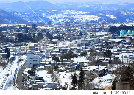 楯山公園 展望台の大江町冬風景を俯瞰 123456514