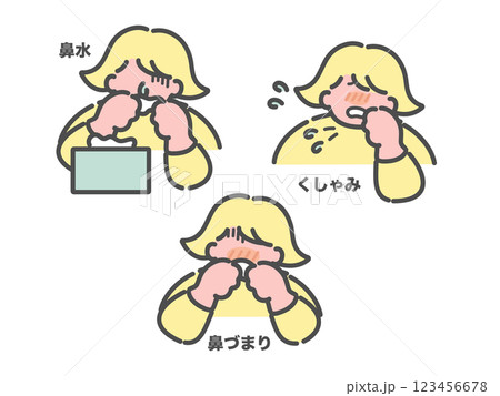 花粉症アレルギー症状 鼻水 くしゃみ 鼻づまり イラストセット(文字あり) 花粉症アレルギー症状 鼻水 くしゃみ 鼻づまり イラストセット(文字あり) 123456678