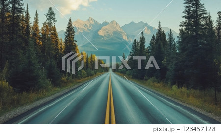 A road with a mountain range in the background 123457128