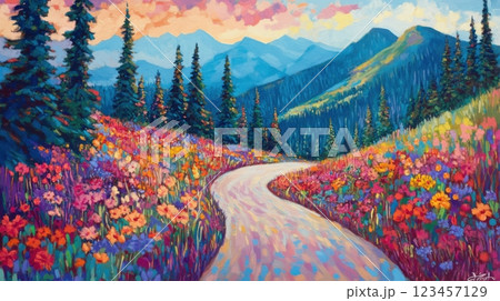 The painting evokes a sense of peace and tranquility 123457129