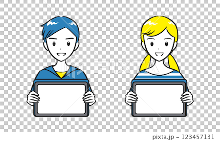 Set of elementary school boys and girls holding tablets (simple) Set of elementary school boys and girls holding tablets (simple) 123457131