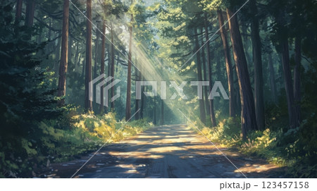 A forest road with trees on both sides 123457158
