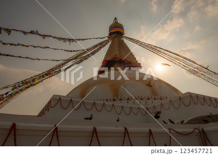 Boudhanath Stupa the largest stupas in the world located in Kathmandu the capital city of Nepal. Boudhanath was built sometime after AD 600 when the Tibetan king, Songtsen Gampo, converted to Buddhist 123457721