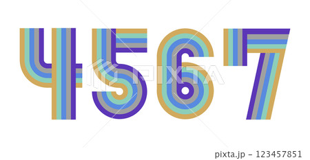 4,5,6,7　数字　ナンバー　デザイン　虹　カラー3 123457851