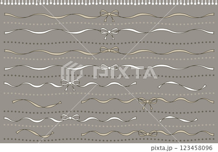 手描きリボンライン素材ベクターイラストセット シンプル かわいい 手描きリボンライン素材ベクターイラストセット シンプル かわいい 123458096