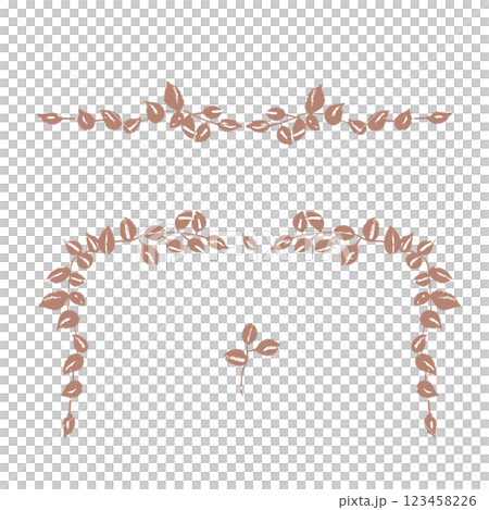 Green leaves arrangements, hand drawn leaves, branches, botanical elements illustration set. mocha mousse leaves on white  123458226