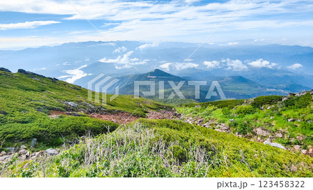 夏の御嶽山登山:王滝口登山道からの眺め 夏の御嶽山登山:王滝口登山道からの眺め 123458322