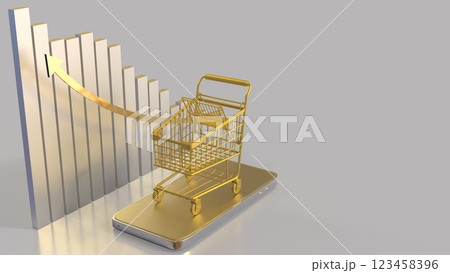 The Gold Shopping cart for Business concept 3d Rendering. 123458396