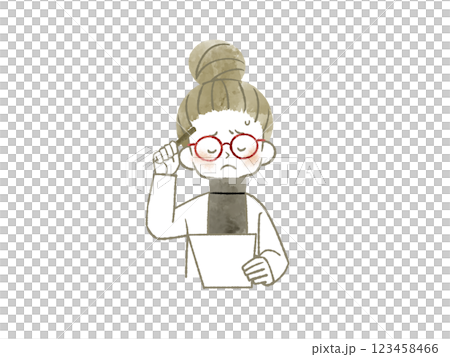 A woman holding a document and a pen and wondering about something - watercolor 123458466