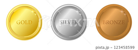 金メダル、銀メダル、銅メダルのイラストセット 123458599