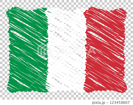 手描き風のゆるいタッチのイタリア国旗のイラスト 123458607