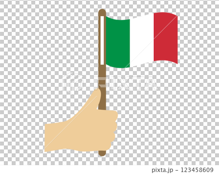 風になびくイタリア国旗を持つ手のイラスト 123458609