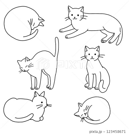 シンプルで可愛い猫の線画イラストセット シンプルで可愛い猫の線画イラストセット 123458671