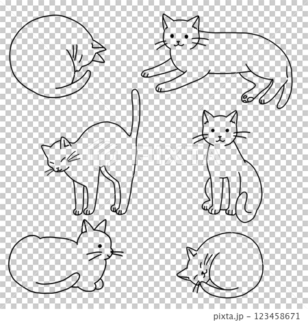 シンプルで可愛い猫の線画イラストセット シンプルで可愛い猫の線画イラストセット 123458671