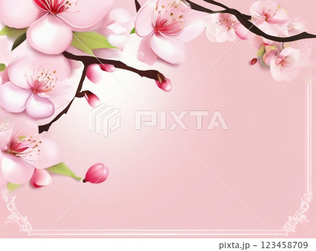 ピンクの背景に桜の花のメッセージカード 123458709