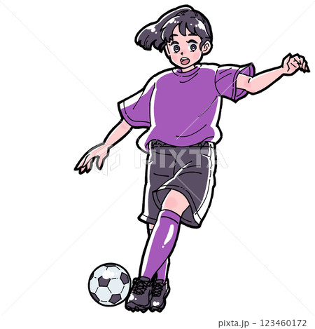 サッカーをする女の子のイラスト サッカーをする女の子のイラスト 123460172