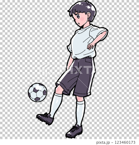一個女孩踢足球的插圖 123460173