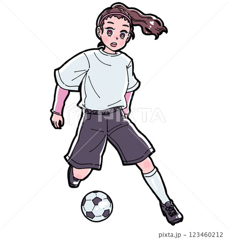 サッカーをする女の子のイラスト サッカーをする女の子のイラスト 123460212