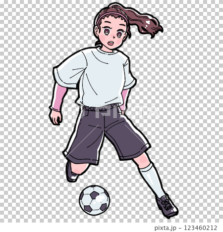 サッカーをする女の子のイラスト サッカーをする女の子のイラスト 123460212
