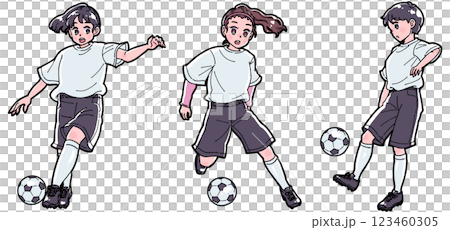 一組踢足球的女孩的插圖 123460305