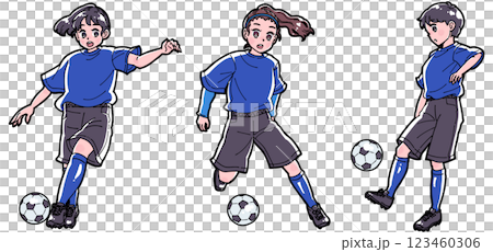 一組踢足球的女孩的插圖 123460306