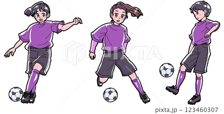サッカーをする女の子のイラストセット 123460307
