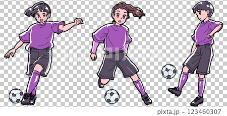 一組踢足球的女孩的插圖 123460307