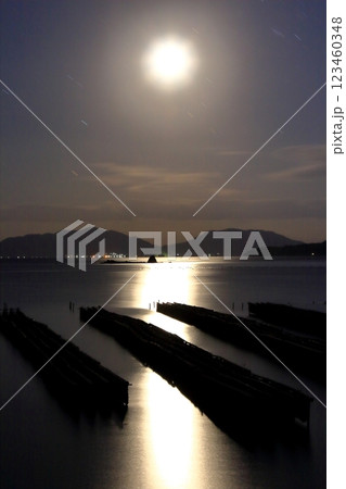 月光に浮かび上がるホボロ島と牡蠣抑制棚 月光に浮かび上がるホボロ島と牡蠣抑制棚 123460348