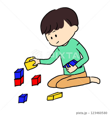 つみきで遊ぶ男の子 つみきで遊ぶ男の子 123460580