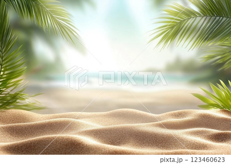 Beach background with sand and palm decoration. Summer photo of free space for your decoration. Beach background with sand and palm decoration. Summer photo of free space for your decoration. 123460623