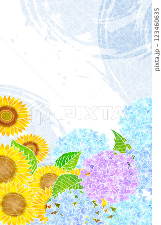 ひまわり あさがお 夏 和柄 背景 ひまわり あさがお 夏 和柄 背景 123460635