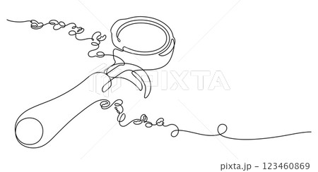 portafilter and coffee beans one line drawing continuous hand drawn 123460869