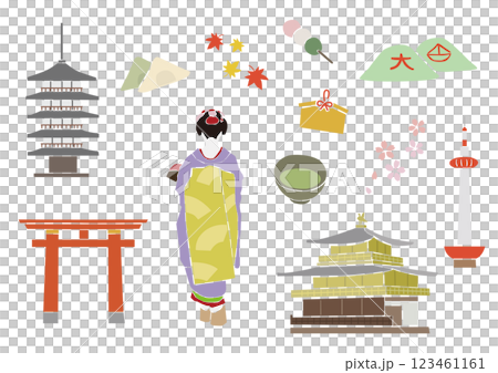 Cutout-style Kyoto sightseeing illustration 123461161