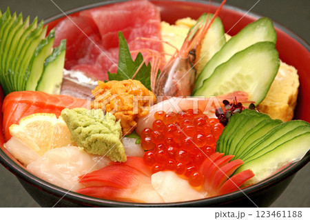 海鮮丼 うに えび いくら ほっき まぐろ サーモン ほたて 海鮮丼 うに えび いくら ほっき まぐろ サーモン ほたて 123461188