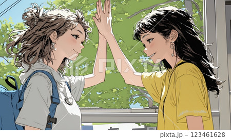 ハイタッチをしている仲の良い女友達たち