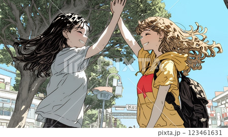 ハイタッチをしている仲の良い女友達たち