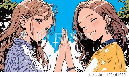 ハイタッチをしている仲の良い女友達たち