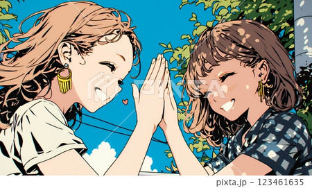 ハイタッチをしている仲の良い女友達たち