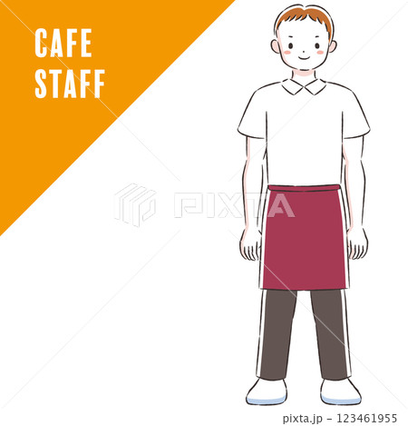 エプロンを付けた笑顔の男性の手描きイラスト エプロンを付けた笑顔の男性の手描きイラスト 123461955