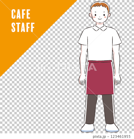 エプロンを付けた笑顔の男性の手描きイラスト エプロンを付けた笑顔の男性の手描きイラスト 123461955