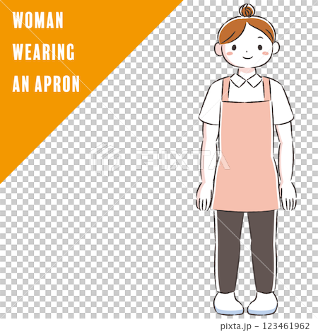 エプロンを付けた笑顔の女性の手描きイラスト エプロンを付けた笑顔の女性の手描きイラスト 123461962